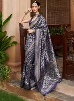 Banarasi Silk Navy Blue Festival Wear Jaal Work Saree